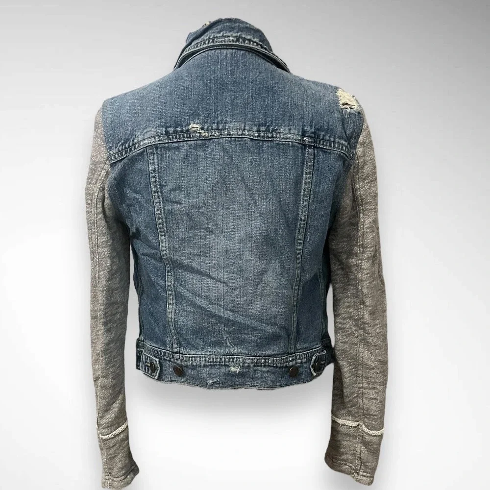 FREE PEOPLE Collared Knit and Denim Jean‎ Jacket Size XS | EUC - Picture 3 of 6